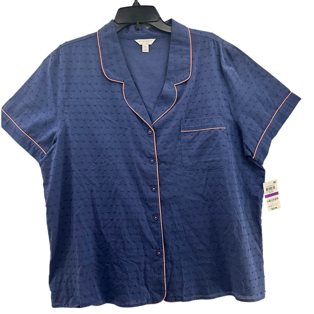 Charter Club Notch Collar Woven Cotton Pajama Top XXL